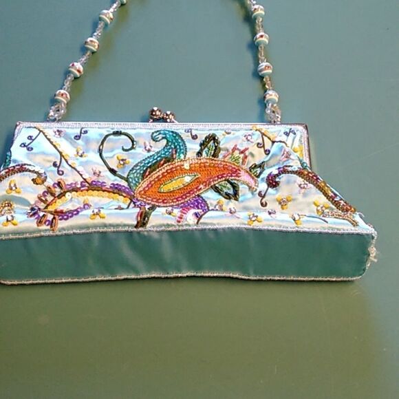 Embellished Beaded Kiss Clasp Clutch Cottagecore Grandmacore Granny Chic - Picture 2 of 7